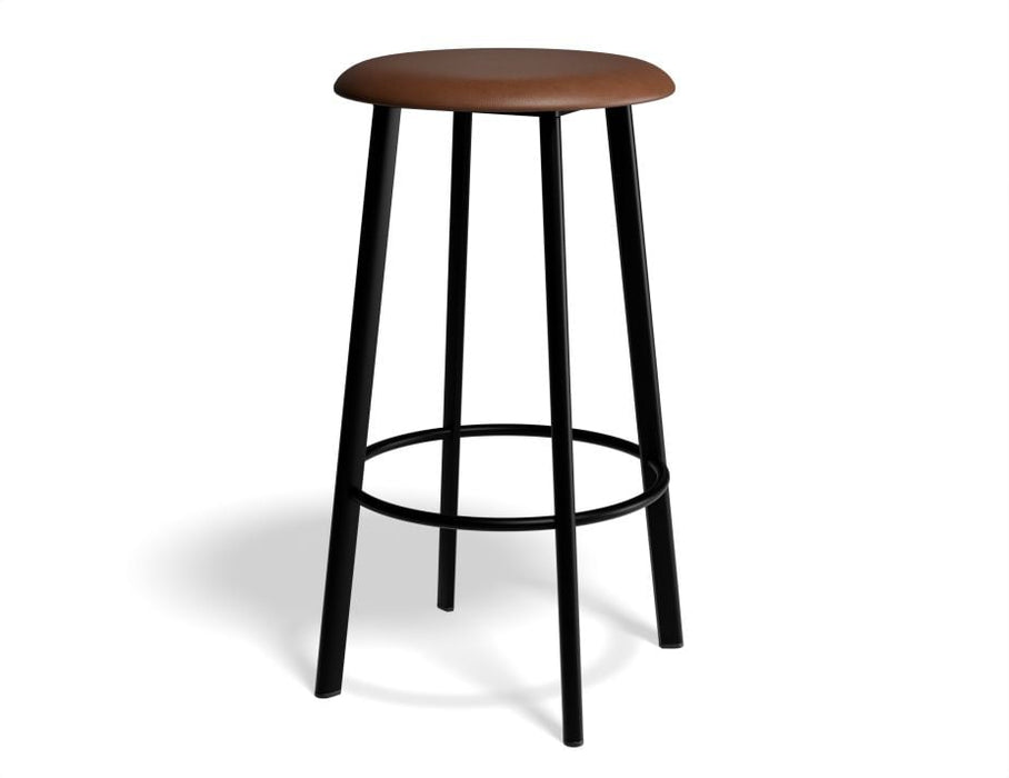 Atlas Bar Stool - Black - Vintage PU Seat - 75cm Bar Height - Vintage Grey Seat