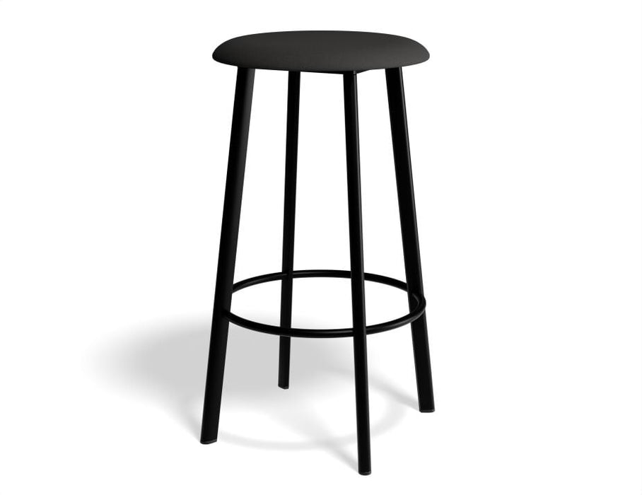 Atlas Bar Stool - Black - Fabric Seat - 65cm Kitchen Height - Grey Fabric Seat