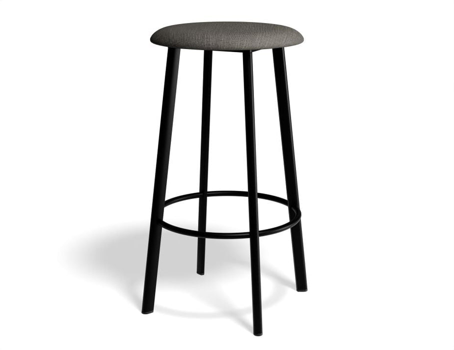 Atlas Bar Stool - Black - Fabric Seat - 65cm Kitchen Height - Light Grey Fabric Seat