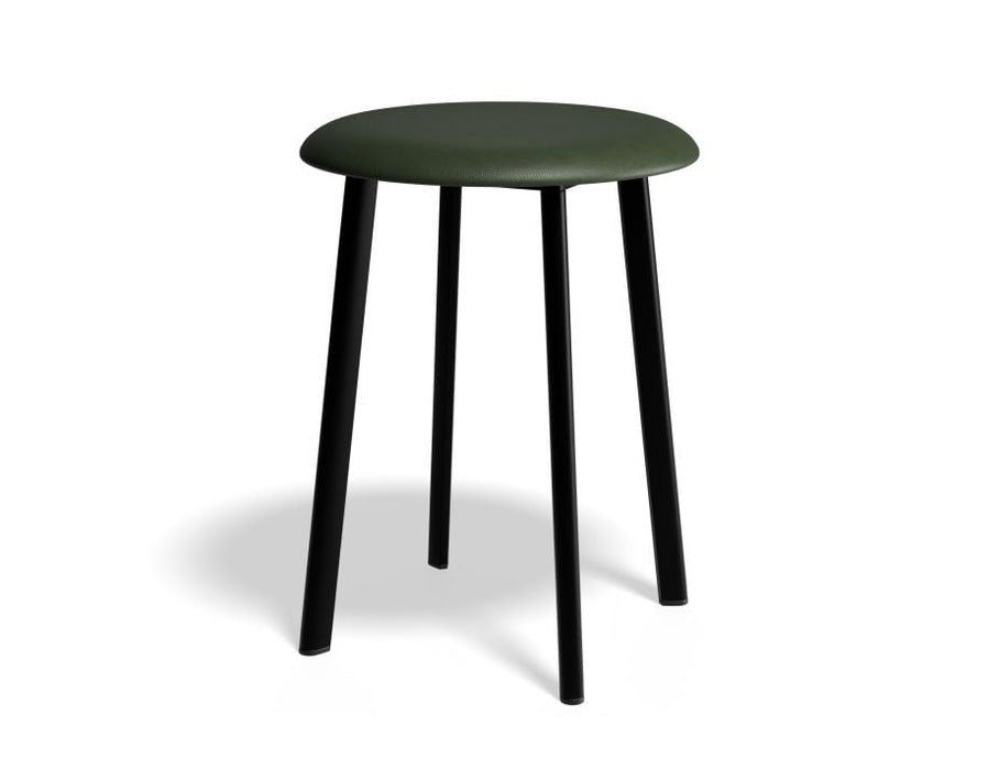 Atlas Low Stool - Black - Vintage PU Seat - 46cm Low Height - Tan PU Seat