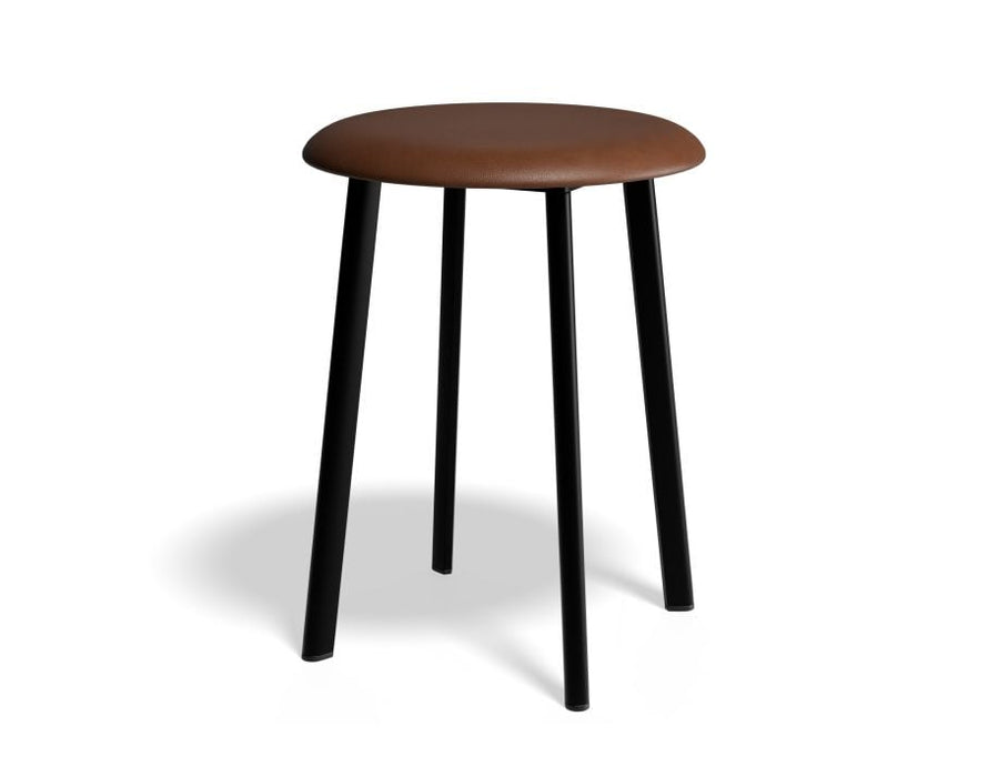Atlas Low Stool - Black - Vintage PU Seat - 46cm Low Height - Tan PU Seat