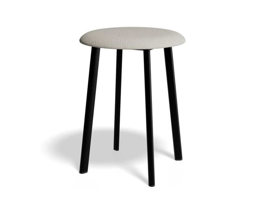 Atlas Low Stool - Black - Fabric Seat - 46cm Low Height - Grey Fabric Seat