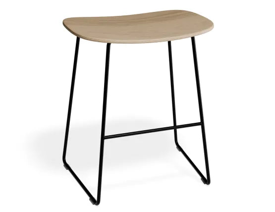 Elva Low Stool - Natural Seat - Black Frame, Wood, 46cm H