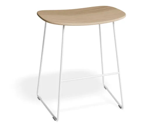 Elva Low Stool - Natural Seat - White Frame, Wood, 46cm H
