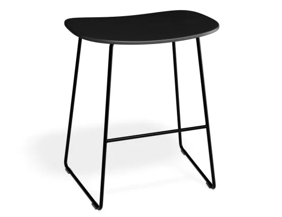 Elva Low Stool - Black Seat - Black Frame, Wood, 46cm H