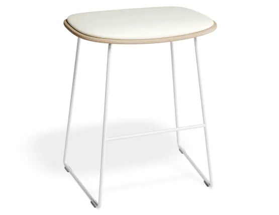 Elva Low Stool - Natural Seat - White Pad - White Frame, Leather, 50cm H