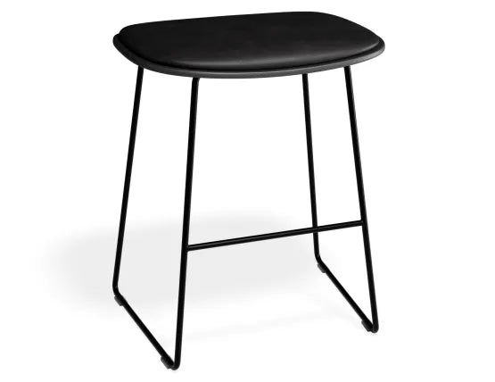 Elva Low Stool - Black Seat - Black Pad - Black Frame, Leather, 50cm H