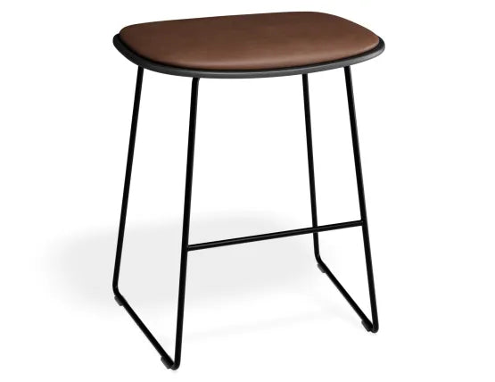 Elva Low Stool - Black Seat - Tan Pad - Black Frame, Leather, 50cm H