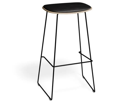 Elva Stool - Natural Seat - Black Pad - Black Frame - 67cm (Kitchen Bench Height), Leather