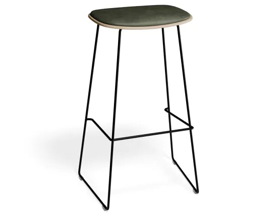 Elva Stool - Natural Seat - Green Pad - Black Frame - 67cm (Kitchen Bench Height), Leather