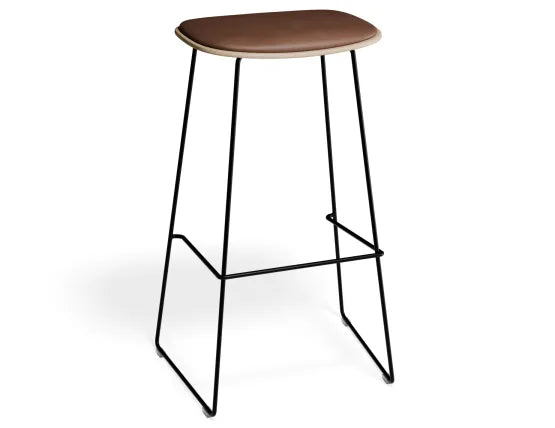 Elva Stool - Natural Seat - Tan Pad - Black Frame - 67cm (Kitchen Bench Height), Leather