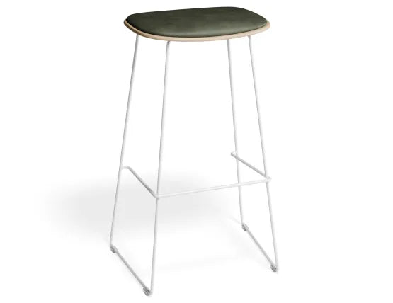 Elva Stool - Natural Seat - Green Pad - White Frame - 77cm (commercial Bench Height), Leather
