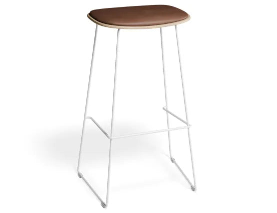 Elva Stool - Natural Seat - Tan Pad - White Frame - 77cm (commercial Bench Height), Leather