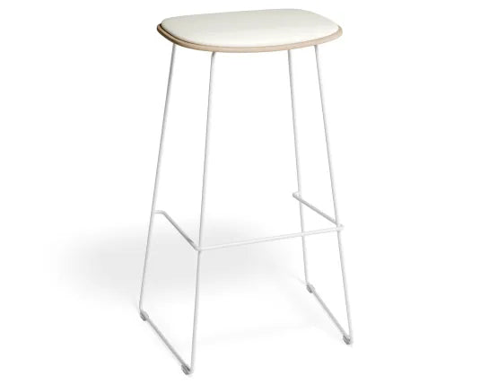 Elva Stool - Natural Seat - White Pad - White Frame - 67cm (Kitchen Bench Height), Leather
