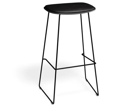 Elva Stool - Black Seat - Black Pad - Black Frame - 67cm (Kitchen Bench Height), Leather