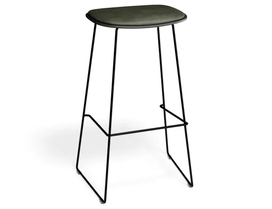 Elva Stool - Black Seat - Green Pad - Black Frame - 67cm (Kitchen Bench Height), Leather