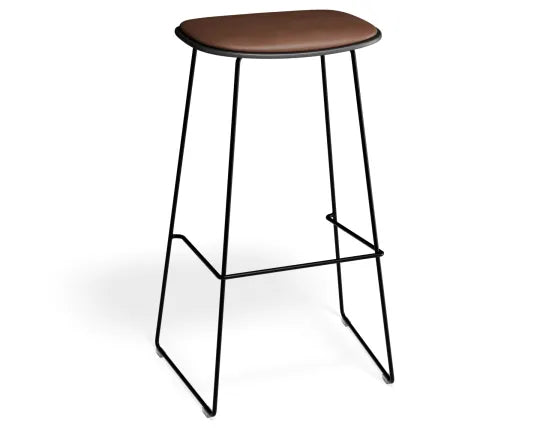 Elva Stool - Black Seat - Tan Pad - Black Frame - 67cm (Kitchen Bench Height), Leather