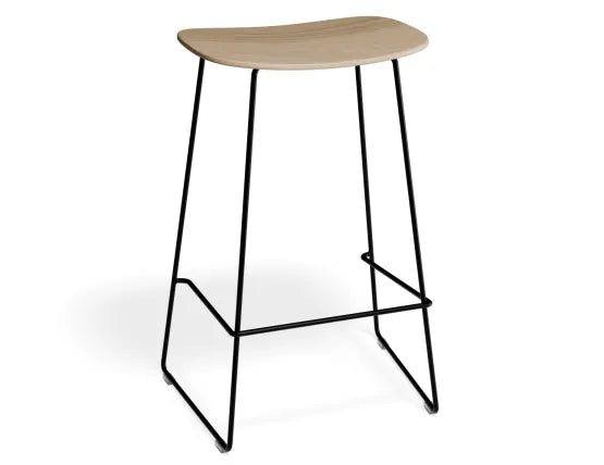 Elva Stool - Natural Seat - Black Frame - 66cm (Kitchen Bench Height), Wood