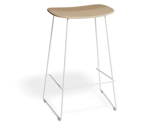 Elva Stool - Natural Seat - White Frame - 66cm (Kitchen Bench Height), Wood