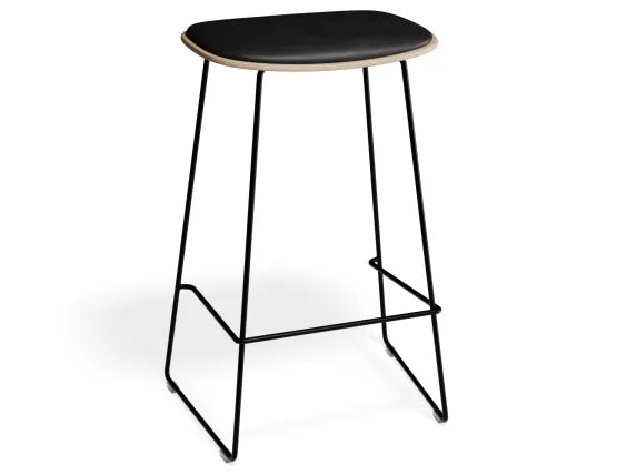 Elva Stool - Natural Seat - Black Pad - Black Frame - 77cm (commercial Bench Height), Leather