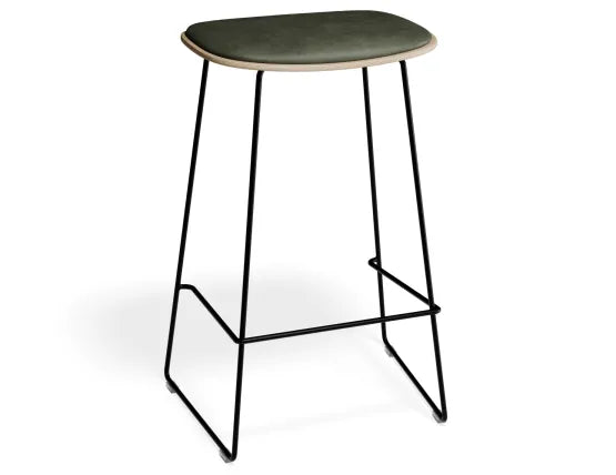 Elva Stool - Natural Seat - Green Pad - Black Frame - 77cm (commercial Bench Height), Leather