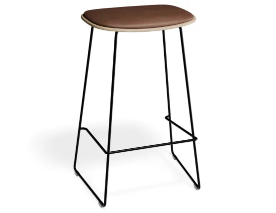 Elva Stool - Natural Seat - Tan Pad - Black Frame - 77cm (commercial Bench Height), Leather