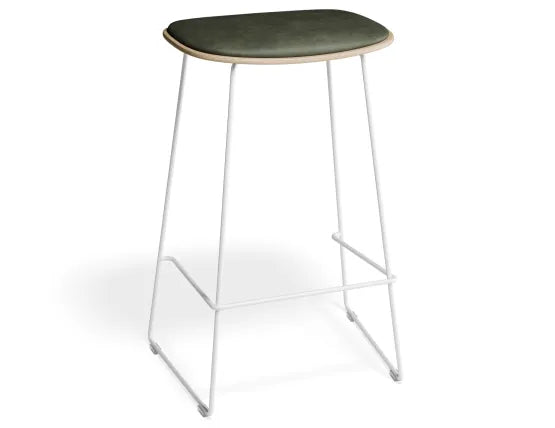 Elva Stool - Natural Seat - Green Pad - White Frame - 77cm (commercial Bench Height), Leather