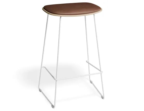 Elva Stool - Natural Seat - Tan Pad - White Frame - 67cm (Kitchen Bench Height), Leather
