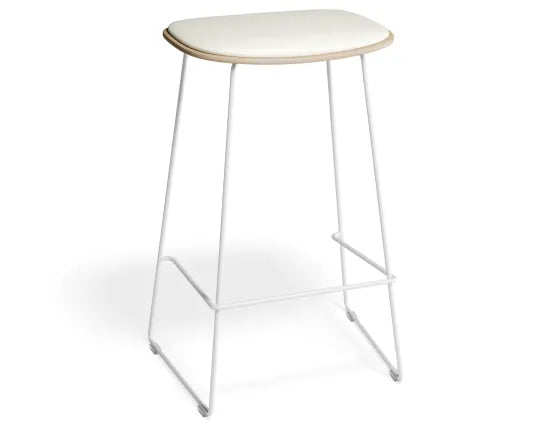 Elva Stool - Natural Seat - White Pad - White Frame - 77cm (commercial Bench Height), Leather