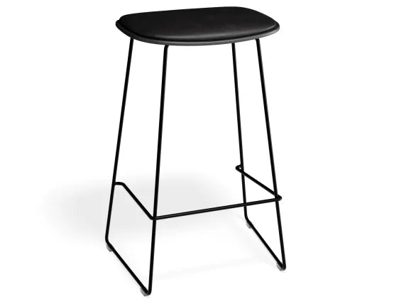 Elva Stool - Black Seat - Black Pad - Black Frame - 67cm (Kitchen Bench Height), Leather