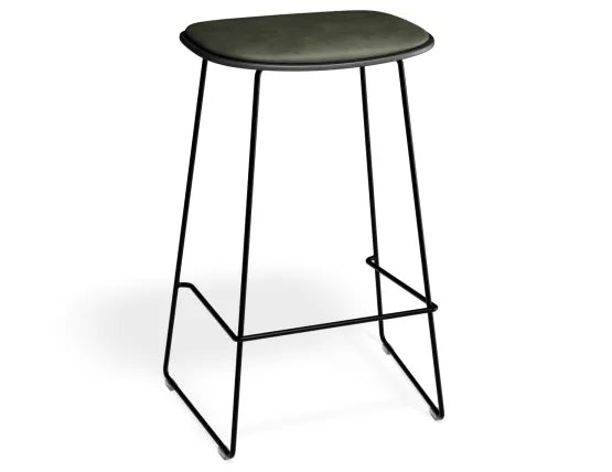 Elva Stool - Black Seat - Green Pad - Black Frame - 77cm (commercial Bench Height), Leather