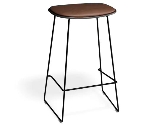 Elva Stool - Black Seat - Tan Pad - Black Frame - 77cm (commercial Bench Height), Leather