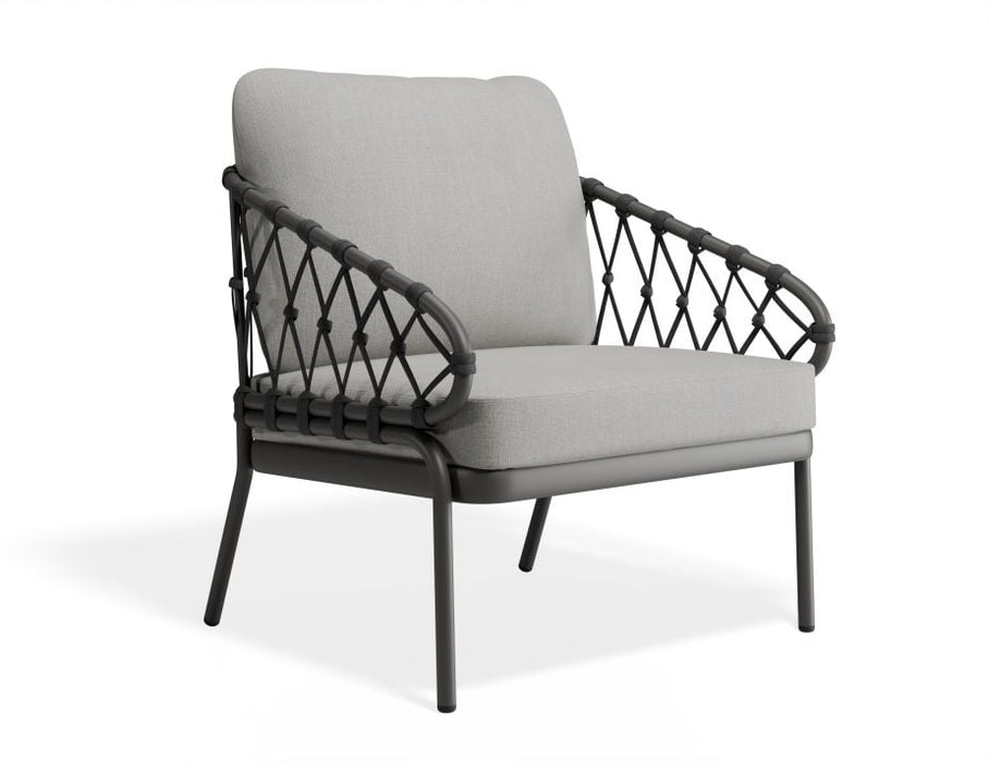 Kara Lounge Chair - Outdoor - Single - Charcoal - Sandy Grey Cushions, Fabric, Metal