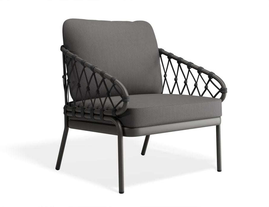 Kara Lounge Chair - Outdoor - Single - Charcoal - Sandy Grey Cushions, Fabric, Metal
