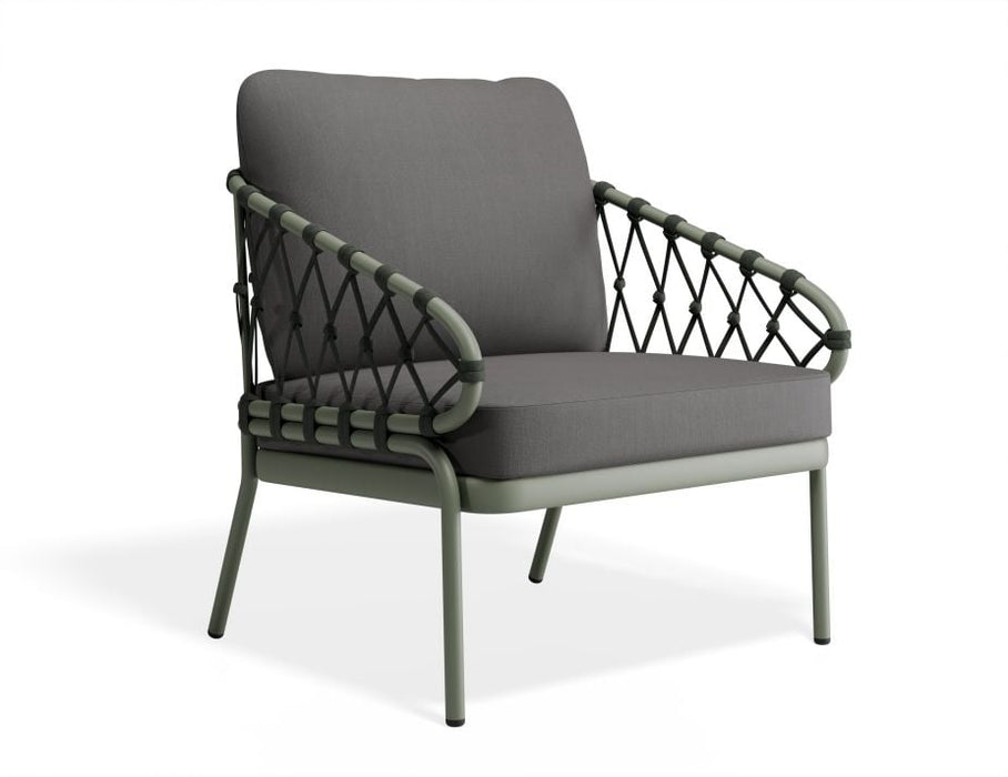 Kara Lounge Chair - Outdoor - Single - Eucalyptus Green - Granite Grey Cushions, Fabric, Metal