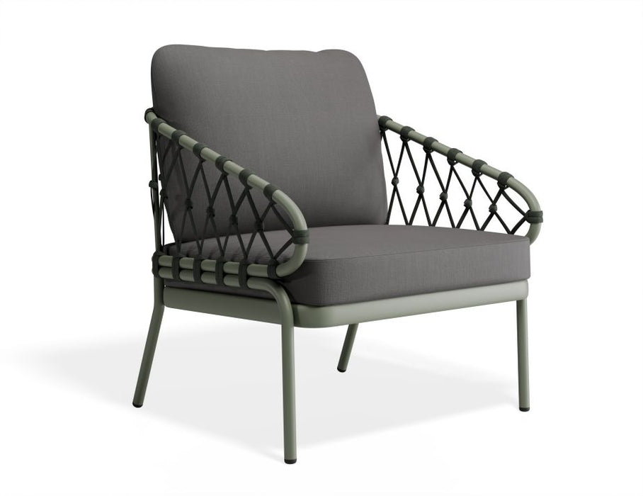 Kara Lounge Chair - Outdoor - Single - Eucalyptus Green - Sandy Grey Cushions