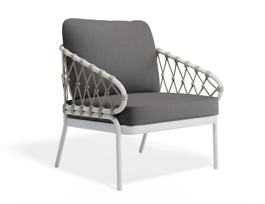 Kara Lounge Chair - Outdoor - Single - White - Granite Grey Cushions, Fabric, Metal