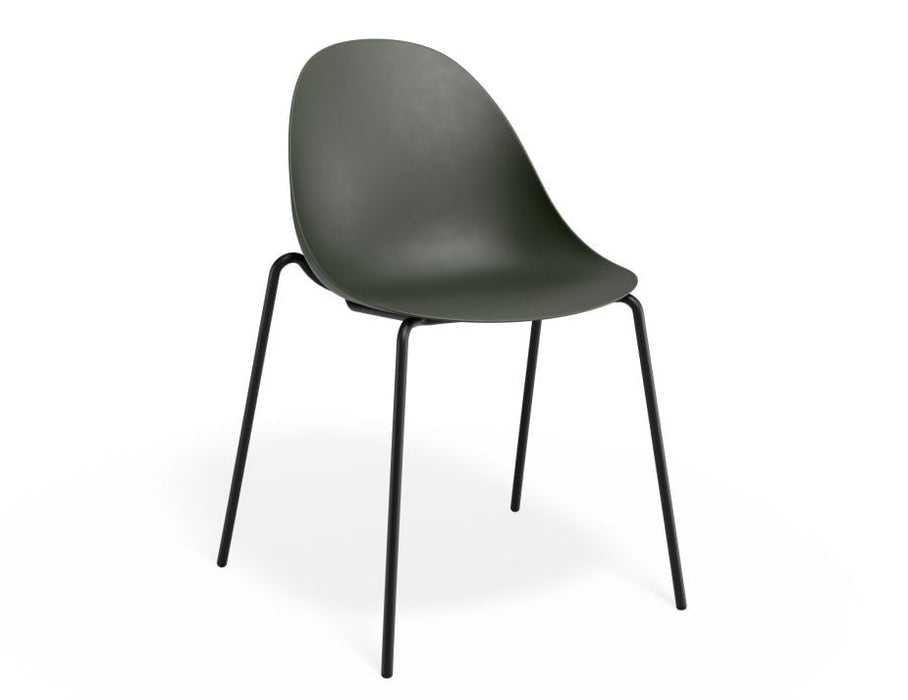 Pebble Chair Olive Green with Shell Seat - Pyramid Fixed Base - Black