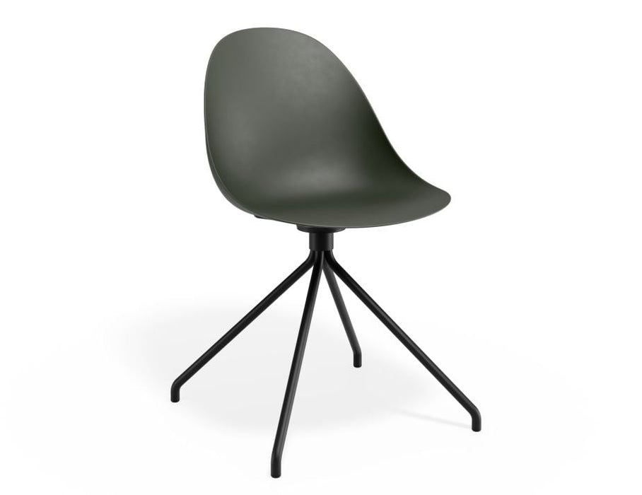 Pebble Chair Olive Green with Shell Seat - Swivel Base - Black
