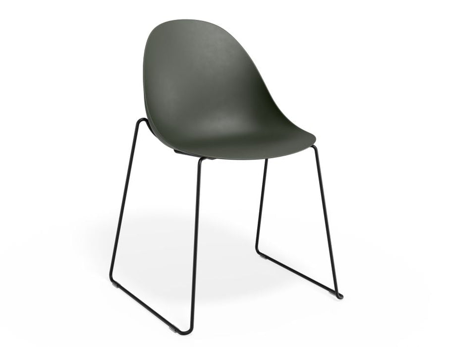 Pebble Chair Olive Green with Shell Seat - Swivel Base w Castors - Black