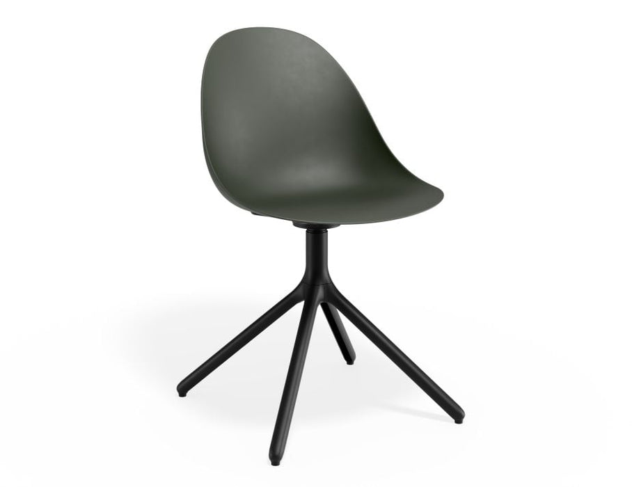 Pebble Chair Olive Green with Shell Seat - Pyramid Fixed Base with Castors - Black