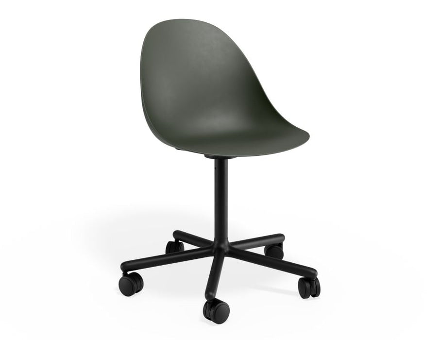 Pebble Chair Olive Green with Shell Seat - Pyramid Fixed Base - Black