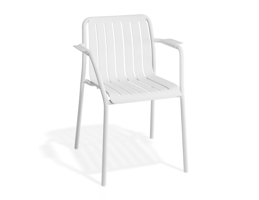 Roku Outdoor Armchair in Matt White - Chair with Light Grey Cushion