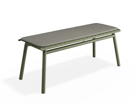Roku Bench 120cm - Outdoor - Eucalyptus Green - Bench with Sandy Grey Cushion, Aluminium