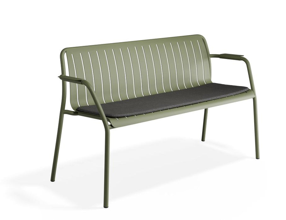 Roku Garden Bench 125cm - Outdoor - Eucalyptus Green - Chair with Granite Grey Cushion, Metal