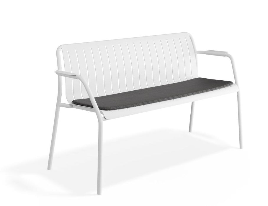 Roku Garden Bench 125cm - Outdoor - White - Chair with Granite Grey Cushion, Metal
