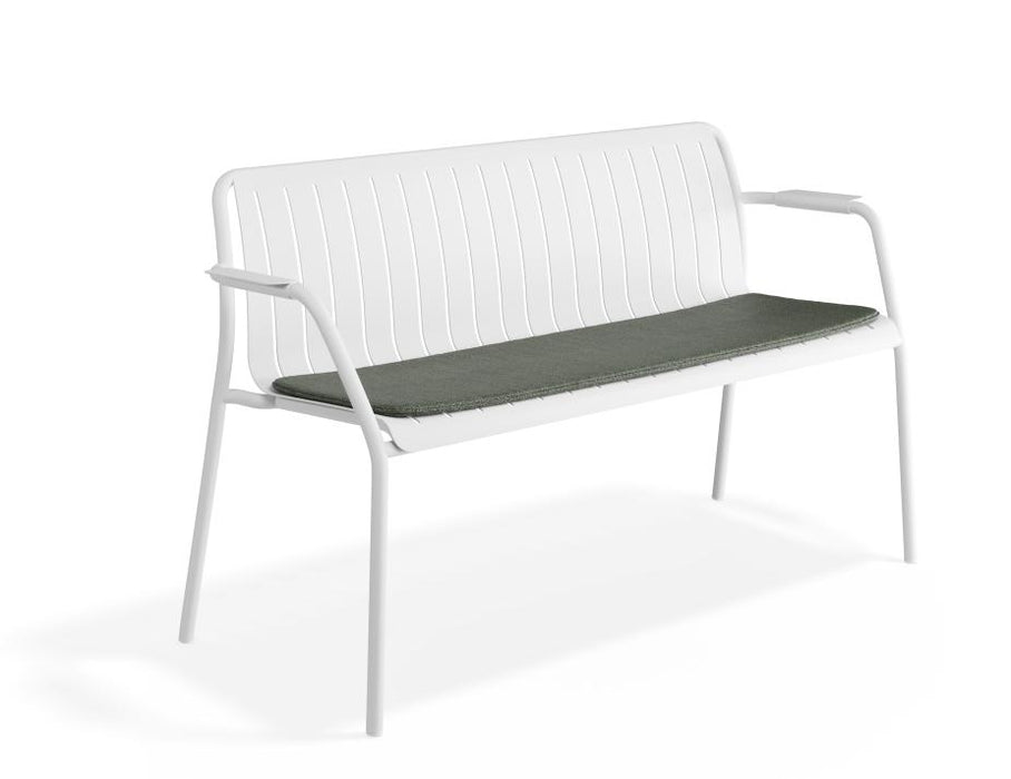 Roku Garden Bench 125cm - Outdoor - White - Chair with Green Cushion, Metal