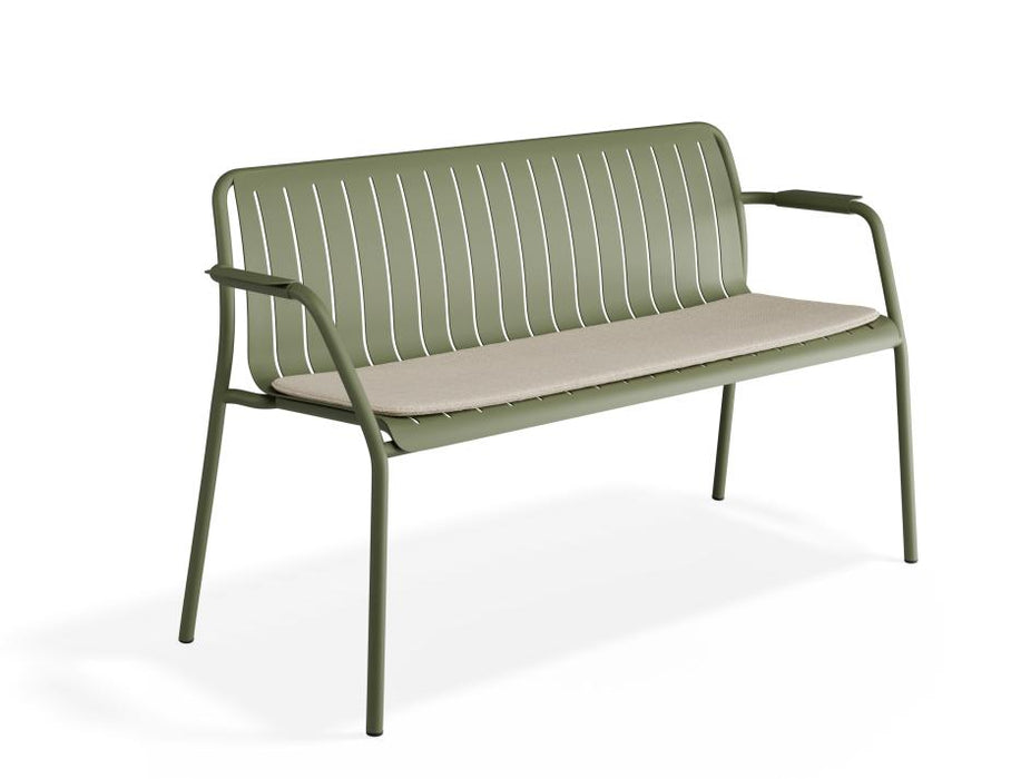 Roku Garden Bench 125cm - Outdoor - Eucalyptus Green - Chair with Husk Cushion, Metal
