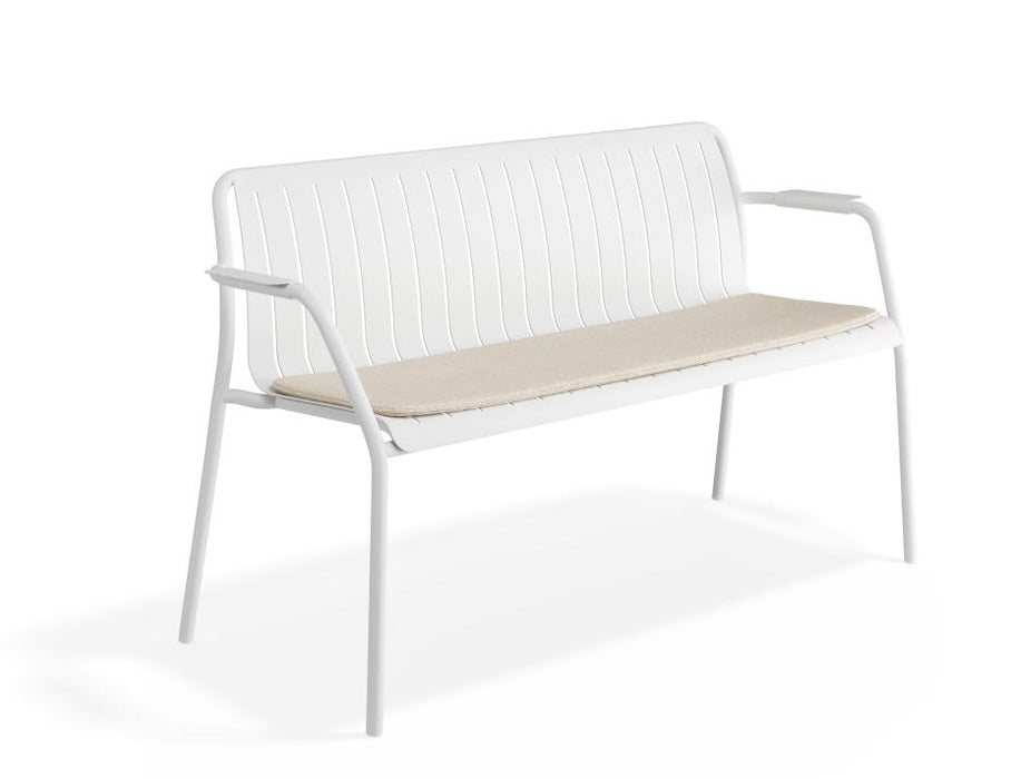 Roku Garden Bench 125cm - Outdoor - White - Chair with Husk Cushion, Metal