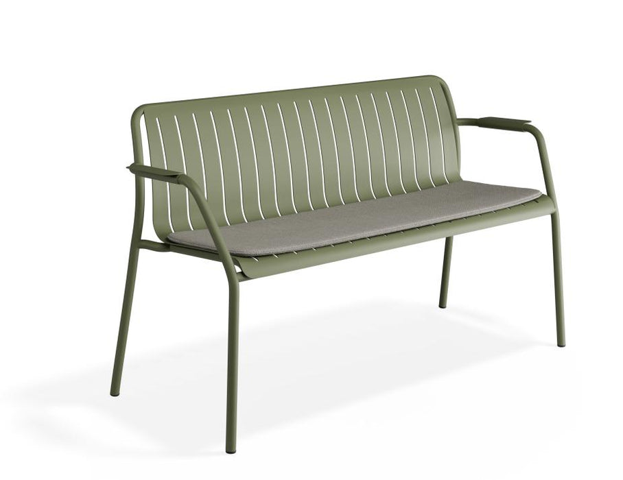 Roku Garden Bench 125cm - Outdoor - Eucalyptus Green - Chair with Sandy Grey Cushion, Metal